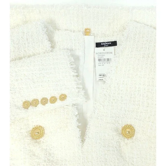 $3150 Balmain Womens Long Sleeve 4-Button Tweed Mini Dress White Size 42 / US 10 - Picture 4 of 6
